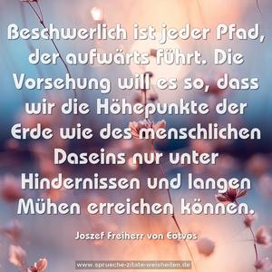 Beschwerlich ist jeder Pfad, der aufwärts führt. 
Die Vorsehung will es so, dass wir die Höhepunkte der Erde wie des menschlichen Daseins nur unter Hindernissen und langen Mühen erreichen können.