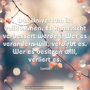 Das Universum ist vollkommen.
Es kann nicht verbessert werden.
Wer es verändern will, verdirbt es.
Wer es besitzen will, verliert es.