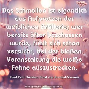 Das Schmollen ist eigentlich das Aufprotzen der weiblichen Artillerie; wer bereits öfter beschossen wurde, fühlt sich schon versucht, bei der bloßen Veranstaltung die weiße Fahne auszustrecken.