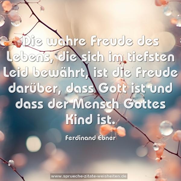 Die wahre Freude des Lebens, die sich im tiefsten Leid bewährt, ist die Freude darüber, dass Gott ist und dass der Mensch Gottes Kind ist.