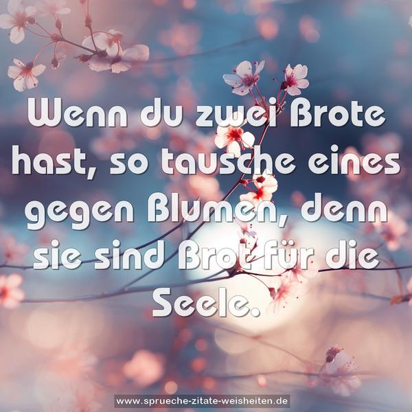 Wenn du zwei Brote hast,
so tausche eines gegen Blumen,
denn sie sind Brot für die Seele.