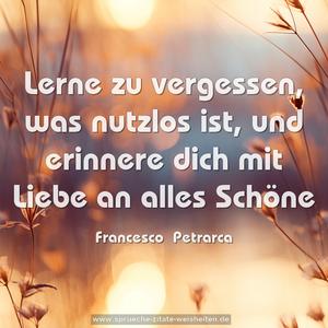 Lerne zu vergessen, was nutzlos ist,
und erinnere dich mit Liebe an alles Schöne