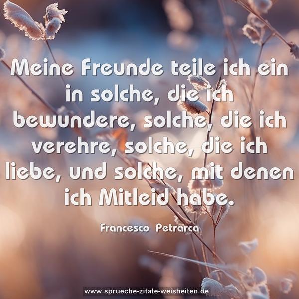 Meine Freunde teile ich ein in solche, die ich bewundere, solche, die ich verehre, solche, die ich liebe, und solche, mit denen ich Mitleid habe.