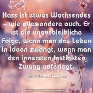 Hass ist etwas Wachsendes – wie alles andere auch. 
Er ist die unausbleibliche Folge, 
wenn man das Leben in Ideen zwängt, 
wenn man den innersten Instinkten Zwang auferlegt.