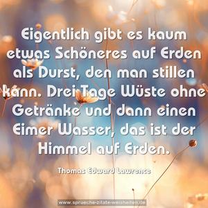 Eigentlich gibt es kaum etwas Schöneres auf Erden als Durst, den man stillen kann. Drei Tage Wüste ohne Getränke und dann einen Eimer Wasser, das ist der Himmel auf Erden.