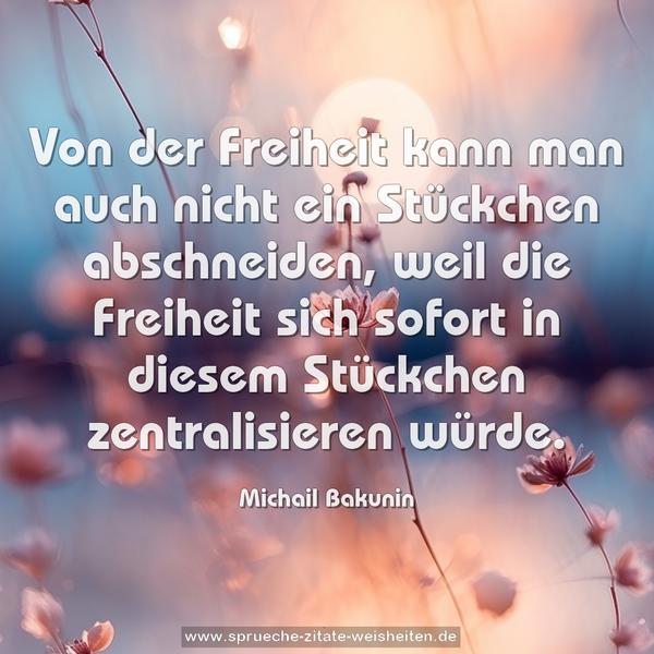 Von der Freiheit kann man auch nicht ein Stückchen abschneiden, weil die Freiheit sich sofort in diesem Stückchen zentralisieren würde.
