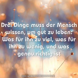 Drei Dinge muss der Mensch wissen,
um gut zu leben:
Was für ihn zu viel,
was für ihn zu wenig,
und was genau richtig ist