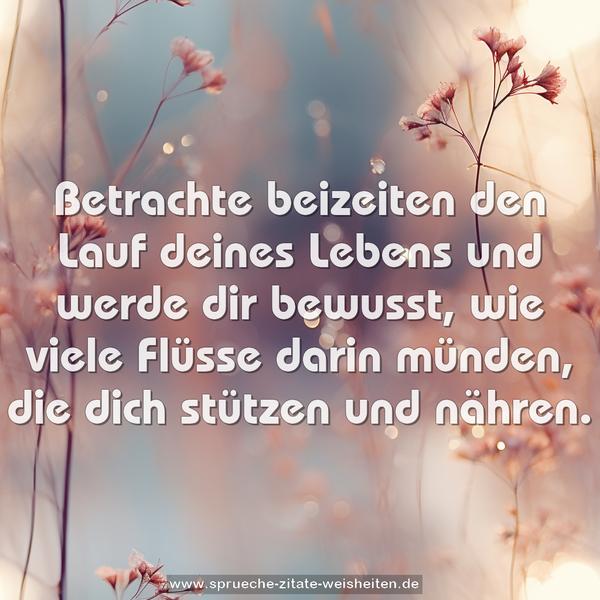 Betrachte beizeiten den Lauf deines Lebens
und werde dir bewusst,
wie viele Flüsse darin münden,
die dich stützen und nähren.