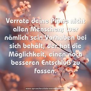 Verrate deine Pläne nicht allen Menschen;
wer nämlich sein Vorhaben bei sich behält,
der hat die Möglichkeit,
einen noch besseren Entschluß zu fassen. 