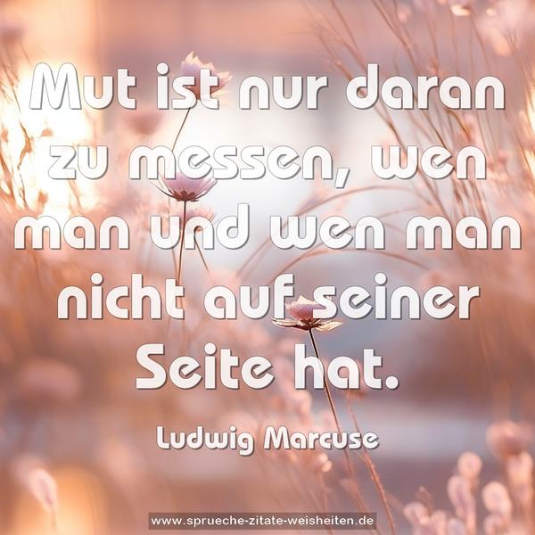 Mut ist nur daran zu messen,
wen man und wen man nicht auf seiner Seite hat.