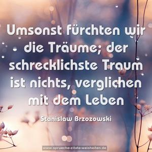 Umsonst fürchten wir die Träume;
der schrecklichste Traum ist nichts,
verglichen mit dem Leben