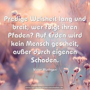 Predige Weisheit lang und breit,
wer folgt ihren Pfaden?
Auf Erden wird kein Mensch gescheit,
außer durch eigenen Schaden.