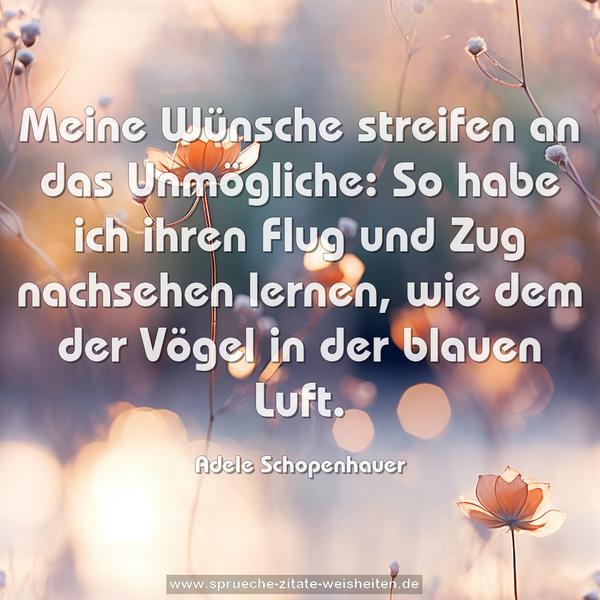 Meine Wünsche streifen an das Unmögliche:
So habe ich ihren Flug und Zug nachsehen lernen,
wie dem der Vögel in der blauen Luft.