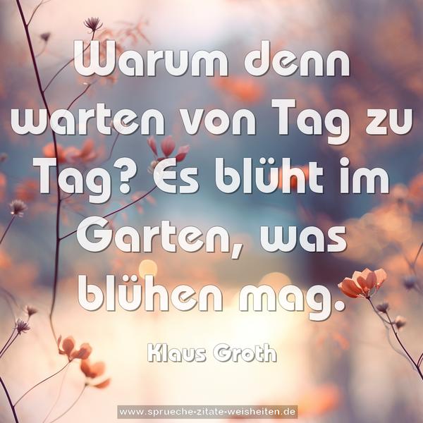 Warum denn warten von Tag zu Tag?
Es blüht im Garten, was blühen mag.