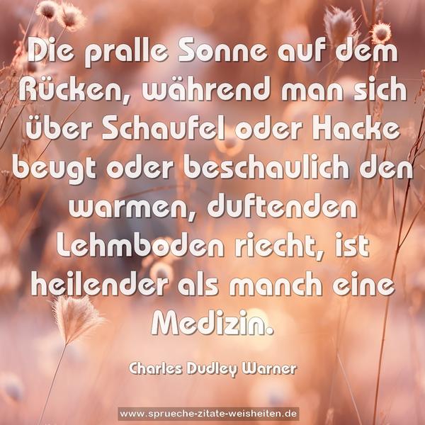 Die pralle Sonne auf dem Rücken,
während man sich über Schaufel oder Hacke beugt
oder beschaulich den warmen, duftenden Lehmboden riecht,
ist heilender als manch eine Medizin.