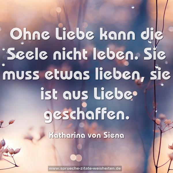 Ohne Liebe kann die Seele nicht leben.
Sie muss etwas lieben, sie ist aus Liebe geschaffen.