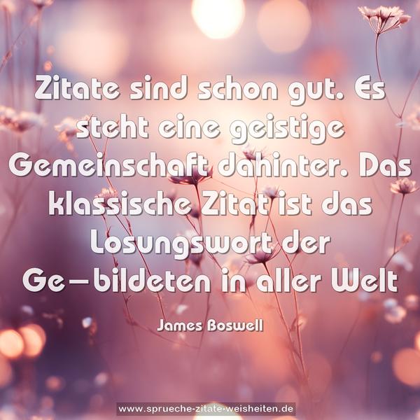 Zitate sind schon gut.
Es steht eine geistige Gemeinschaft dahinter.
Das klassische Zitat
ist das Losungswort der Ge­bildeten in aller Welt