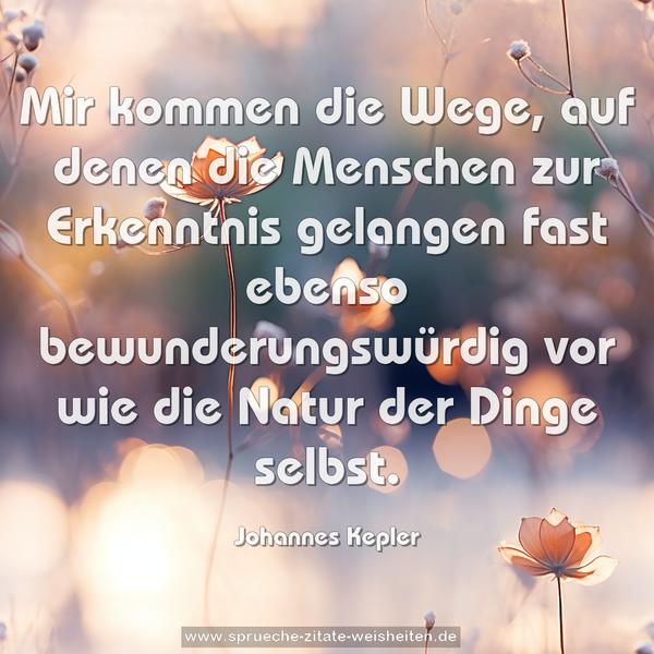 Mir kommen die Wege, auf denen die Menschen zur Erkenntnis gelangen fast ebenso bewunderungswürdig vor wie die Natur der Dinge selbst.