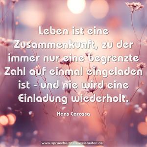 Leben ist eine Zusammenkunft,
zu der immer nur eine begrenzte Zahl
auf einmal eingeladen ist -
und nie wird eine Einladung wiederholt. 