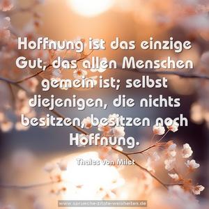 Hoffnung ist das einzige Gut,
das allen Menschen gemein ist;
selbst diejenigen, die nichts besitzen,
besitzen noch Hoffnung.
