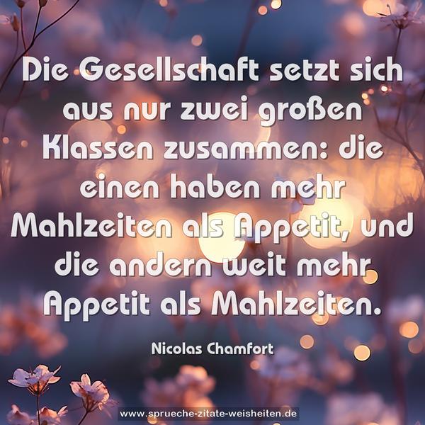 Die Gesellschaft
setzt sich aus nur zwei großen Klassen zusammen:
die einen haben mehr Mahlzeiten als Appetit,
und die andern weit mehr Appetit als Mahlzeiten.