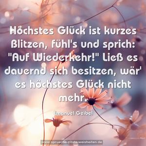 Höchstes Glück ist kurzes Blitzen,
fühl's und sprich: "Auf Wiederkehr!"
Ließ es dauernd sich besitzen,
wär' es höchstes Glück nicht mehr.