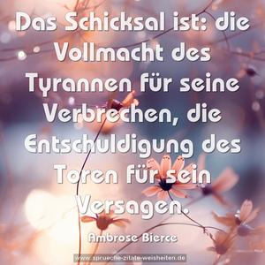 Das Schicksal ist:
die Vollmacht des Tyrannen für seine Verbrechen,
die Entschuldigung des Toren für sein Versagen.