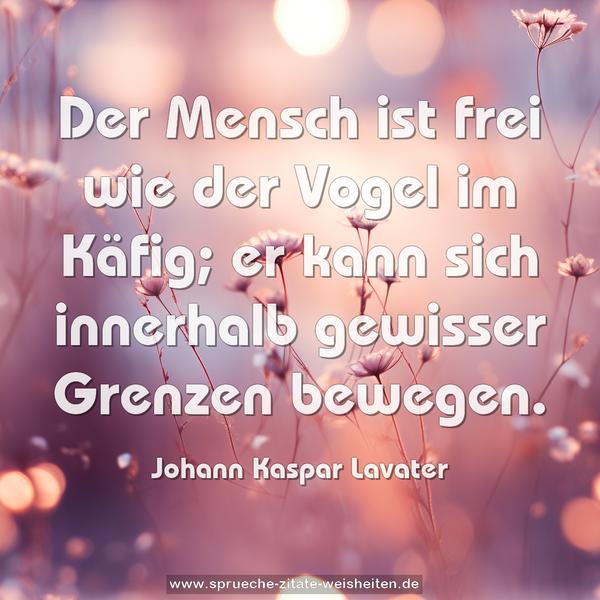 Der Mensch ist frei wie der Vogel im Käfig;
er kann sich innerhalb gewisser Grenzen bewegen.