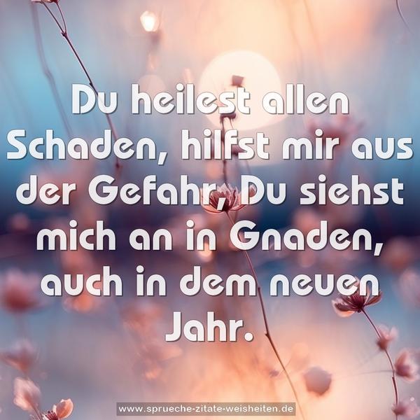 Du heilest allen Schaden,
hilfst mir aus der Gefahr,
Du siehst mich an in Gnaden,
auch in dem neuen Jahr.