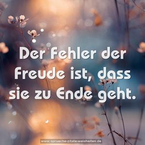  Der Fehler der Freude ist, dass sie zu Ende geht.