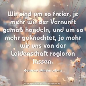 Wir sind um so freier, je mehr wir der Vernunft gemäß handeln, und um so mehr geknechtet, je mehr wir uns von der Leidenschaft regieren lassen. 