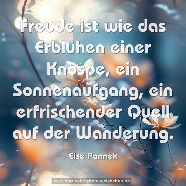 Freude ist wie das Erblühen einer Knospe,
ein Sonnenaufgang,
ein erfrischender Quell auf der Wanderung.