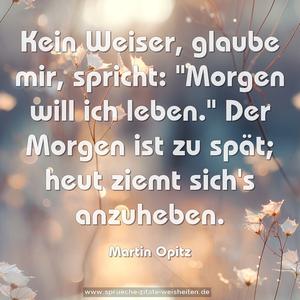 Kein Weiser, glaube mir, spricht: "Morgen will ich leben."
Der Morgen ist zu spät; heut ziemt sich's anzuheben.