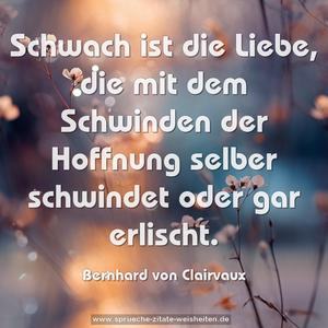 Schwach ist die Liebe,
die mit dem Schwinden der Hoffnung selber schwindet
oder gar erlischt.