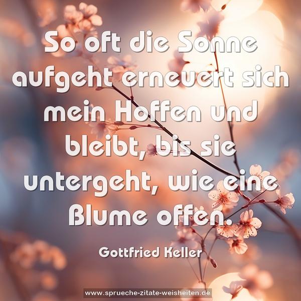 So oft die Sonne aufgeht erneuert sich mein Hoffen
und bleibt, bis sie untergeht, wie eine Blume offen.