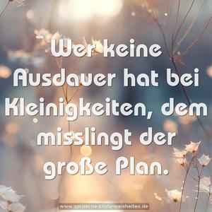 Wer keine Ausdauer hat bei Kleinigkeiten,
dem misslingt der große Plan.