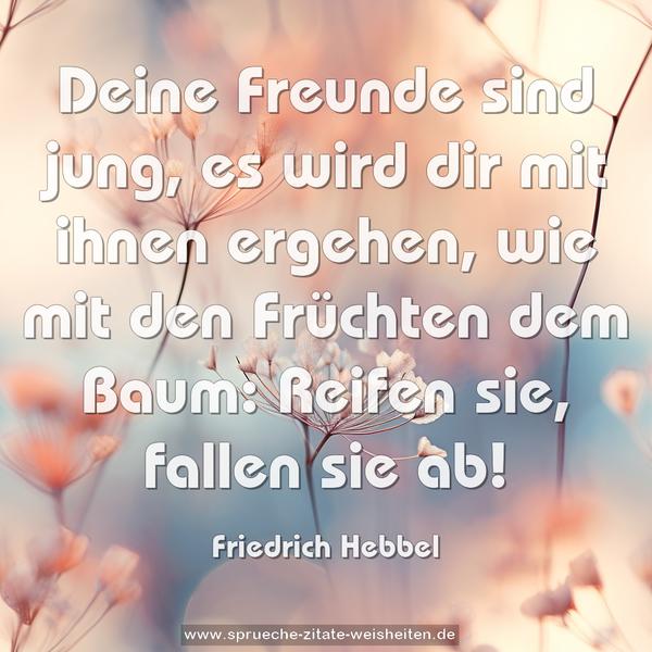 Deine Freunde sind jung, es wird dir mit ihnen ergehen,
wie mit den Früchten dem Baum: Reifen sie, fallen sie ab!