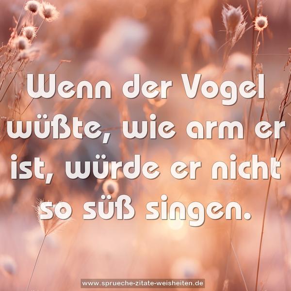 Wenn der Vogel wüßte, wie arm er ist,
würde er nicht so süß singen.