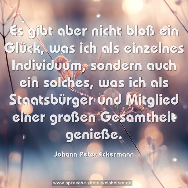 Es gibt aber nicht bloß ein Glück, was ich als einzelnes Individuum, sondern auch ein solches, was ich als Staatsbürger und Mitglied einer großen Gesamtheit genieße.