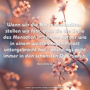 Wenn wir die Natur beobachten, stellen wir fest,
dass sie die Seele des Menschen in seinem Körper
wie in einem weiträumigen Palast untergebracht hat - allerdings nicht immer in den schönsten Quartieren.