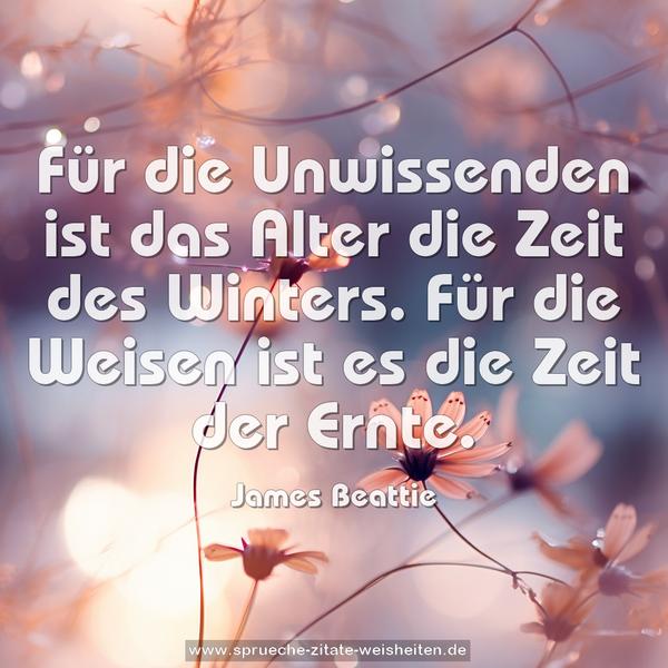 Für die Unwissenden ist das Alter die Zeit des Winters.
Für die Weisen ist es die Zeit der Ernte.