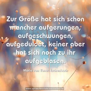 Zur Größe hat sich schon mancher aufgerungen, 
aufgeschwungen, aufgeduldet, 
keiner aber hat sich noch zu ihr aufgeblasen.

