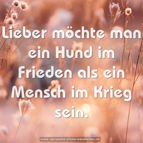 Lieber möchte man ein Hund im Frieden
als ein Mensch im Krieg sein.