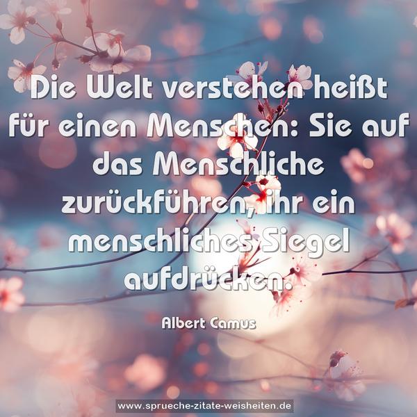 Die Welt verstehen heißt für einen Menschen:
Sie auf das Menschliche zurückführen,
ihr ein menschliches Siegel aufdrücken.