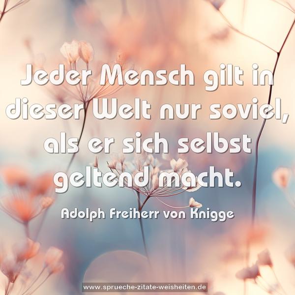 Jeder Mensch gilt in dieser Welt nur soviel,
als er sich selbst geltend macht.