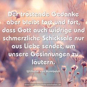 Der tröstende Gedanke aber bleibt fort und fort,
dass Gott auch widrige und schmerzliche Schicksale nur aus Liebe sendet, um unsere Gesinnungen zu läutern.