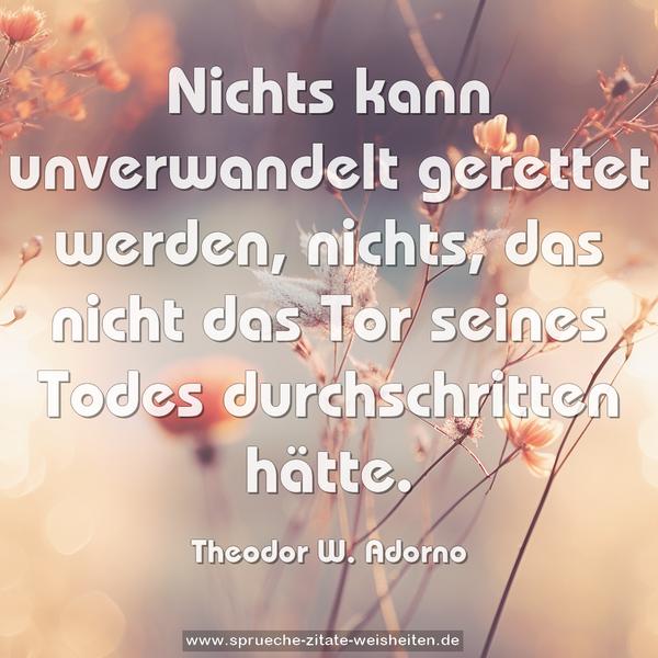 Nichts kann unverwandelt gerettet werden,
nichts, das nicht das Tor seines Todes durchschritten hätte.