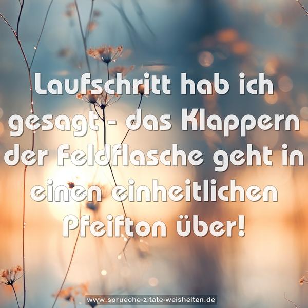 Laufschritt hab ich gesagt -
das Klappern der Feldflasche geht in einen einheitlichen Pfeifton über!