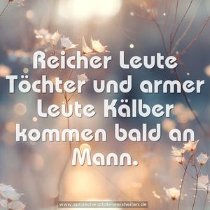 Reicher Leute Töchter und armer Leute Kälber
kommen bald an Mann.