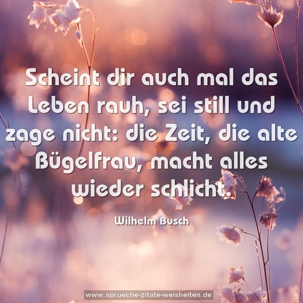 Scheint dir auch mal das Leben rauh,
sei still und zage nicht:
die Zeit, die alte Bügelfrau,
macht alles wieder schlicht.